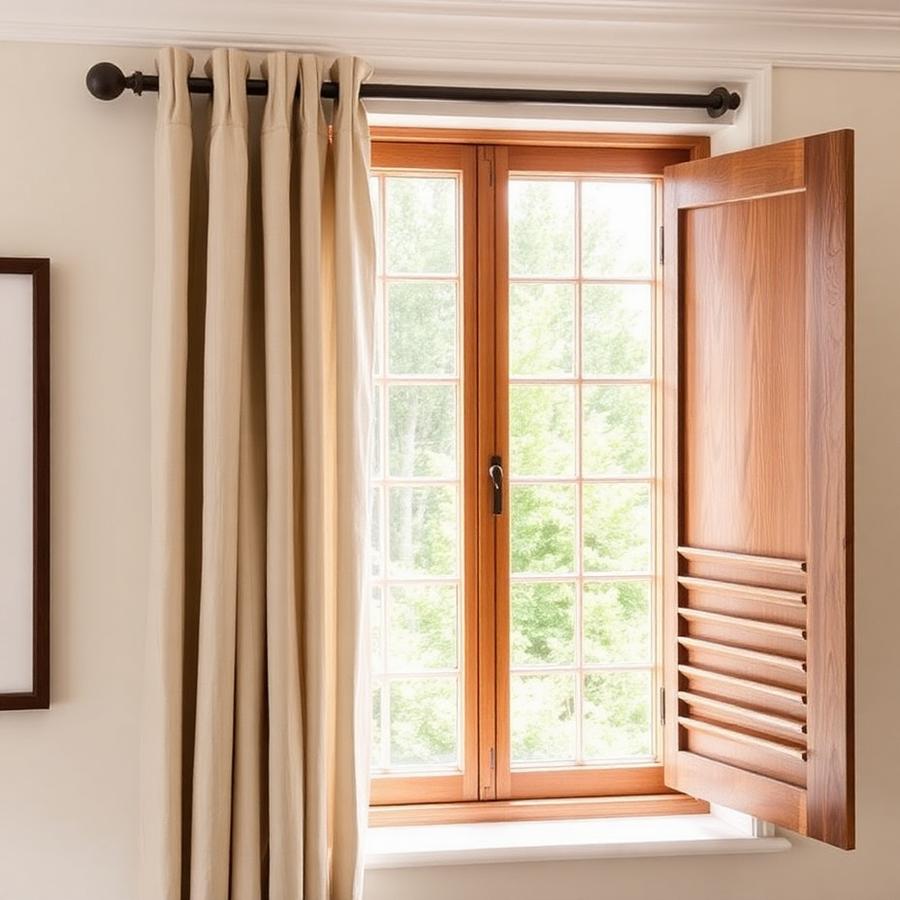 Raamdecoratie met shutters en gordijnen